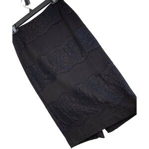 1. State Black Ponte Pencil Lace Skirt Stretch Small 4-6 Knee Length New 7008